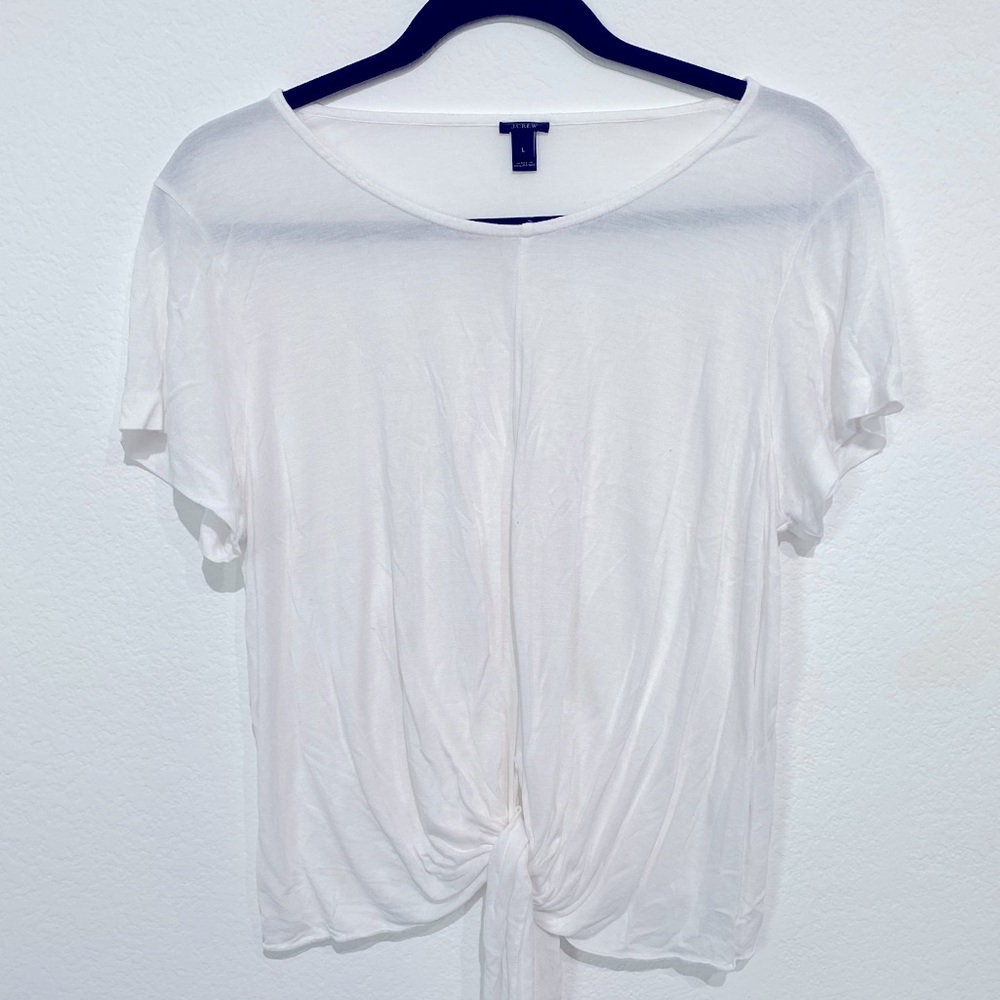 White JCrew Tie Front Short Sleeve Shirt